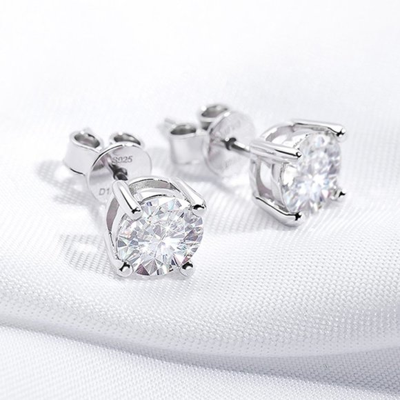 Certified 2ct. t.w. Moissanite Diamond 4 Prone Solitaire Stud Earrings NEW - Picture 9 of 16